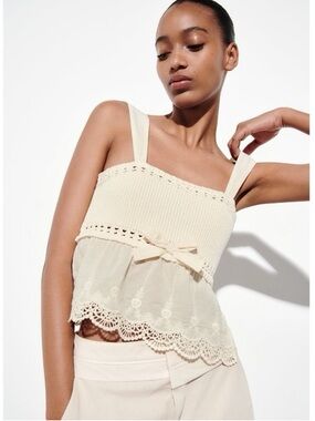 Zara Contrasting Knit Bow Top